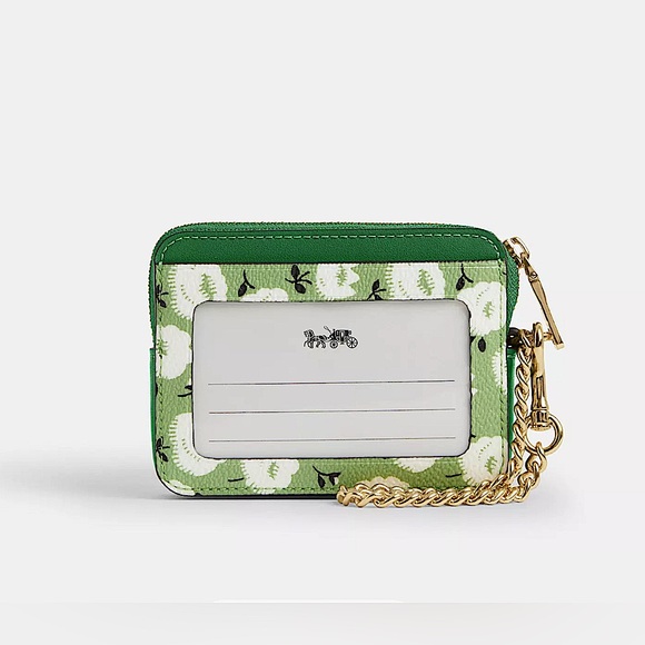 Coach Green Floral Zip Card Case - Picture 2 of 6